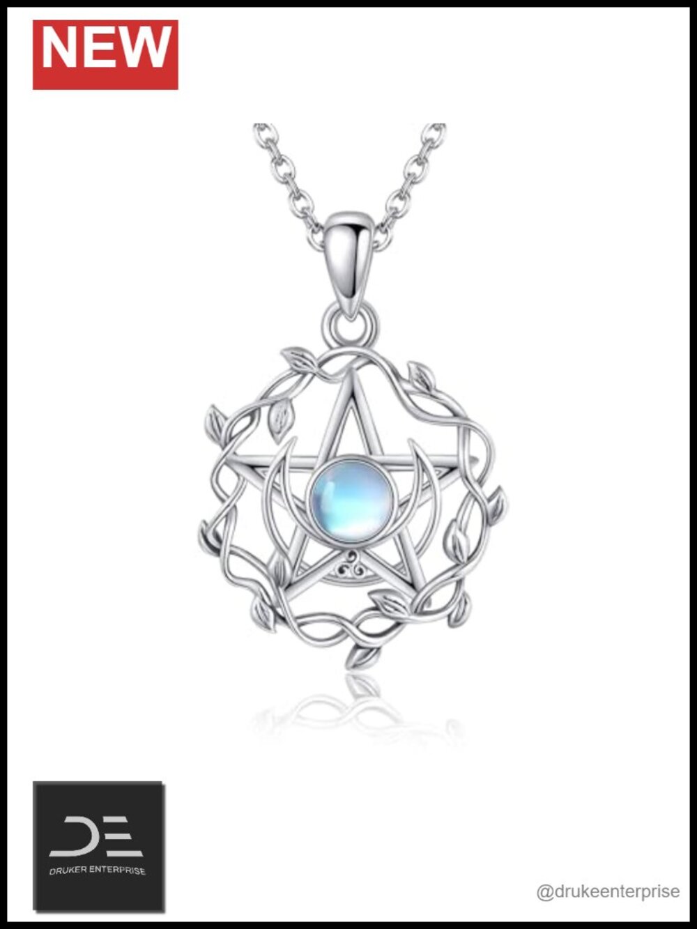Sterling Silver Pentagram Moonstone Pendant Necklace Pagan Wiccan Jewelry Women